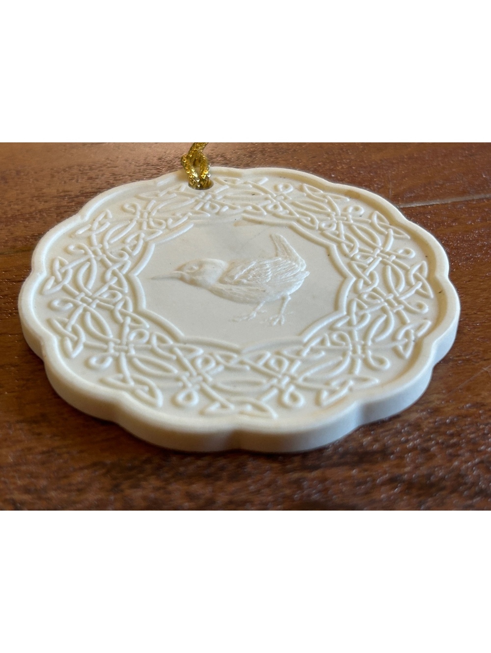 Vintage Ceramic Bird Ornament with Intricate Celtic Knot Design